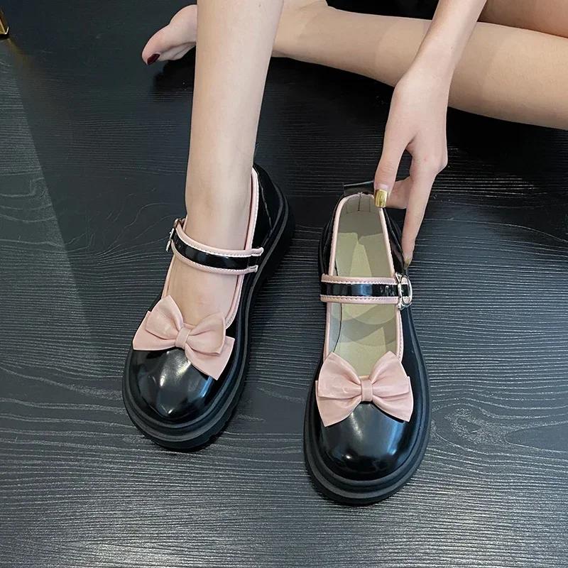 Модные женские туфли Мэри Джейн с круглым носком на высоком каблуке в сочетании с женской обувью 2024 года, женские одинарные туфли с бантом и пуговицами