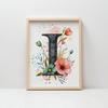 Plakat Litera "I" Z Kwiatami Plakat Litera "I" Z Kwiatami, 70X100 Cm, Rama Drewniana Jasny Dąb, Papier Matowy 230 Gsm