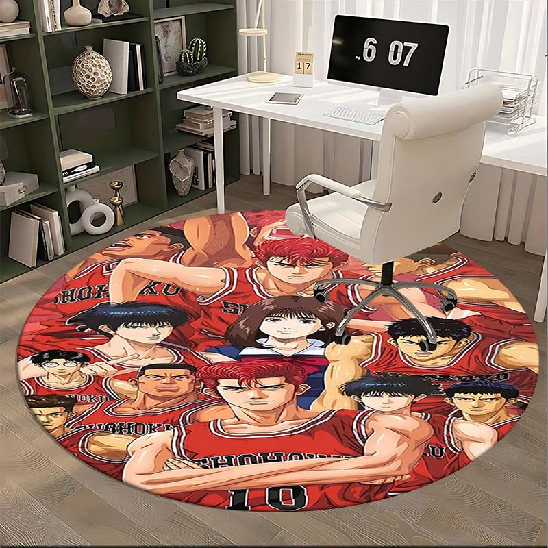 1pc Slam Dunk Anime Design Round Carpet - Perfect for Office Chair Mat, Home Decor, Gaming Room, Seasonal Gift, Anti-Slip Flooring.K059