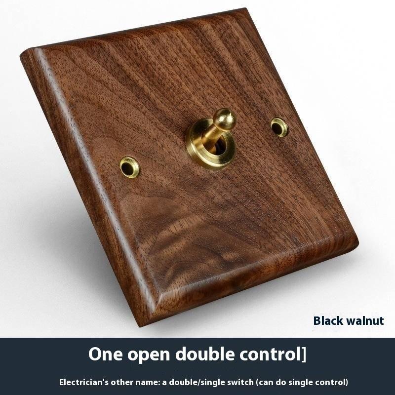 Black Walnut Solid Wood Brass Lever Retro Switch Panel Wall Mount 86 Open Line Box Surface Three Open 16A Socket