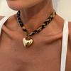 Big Heart Pendant Necklace For Women Vintage Leopard Polyester Cloth Chain Statement Necklace Fashion Jewelry Gift