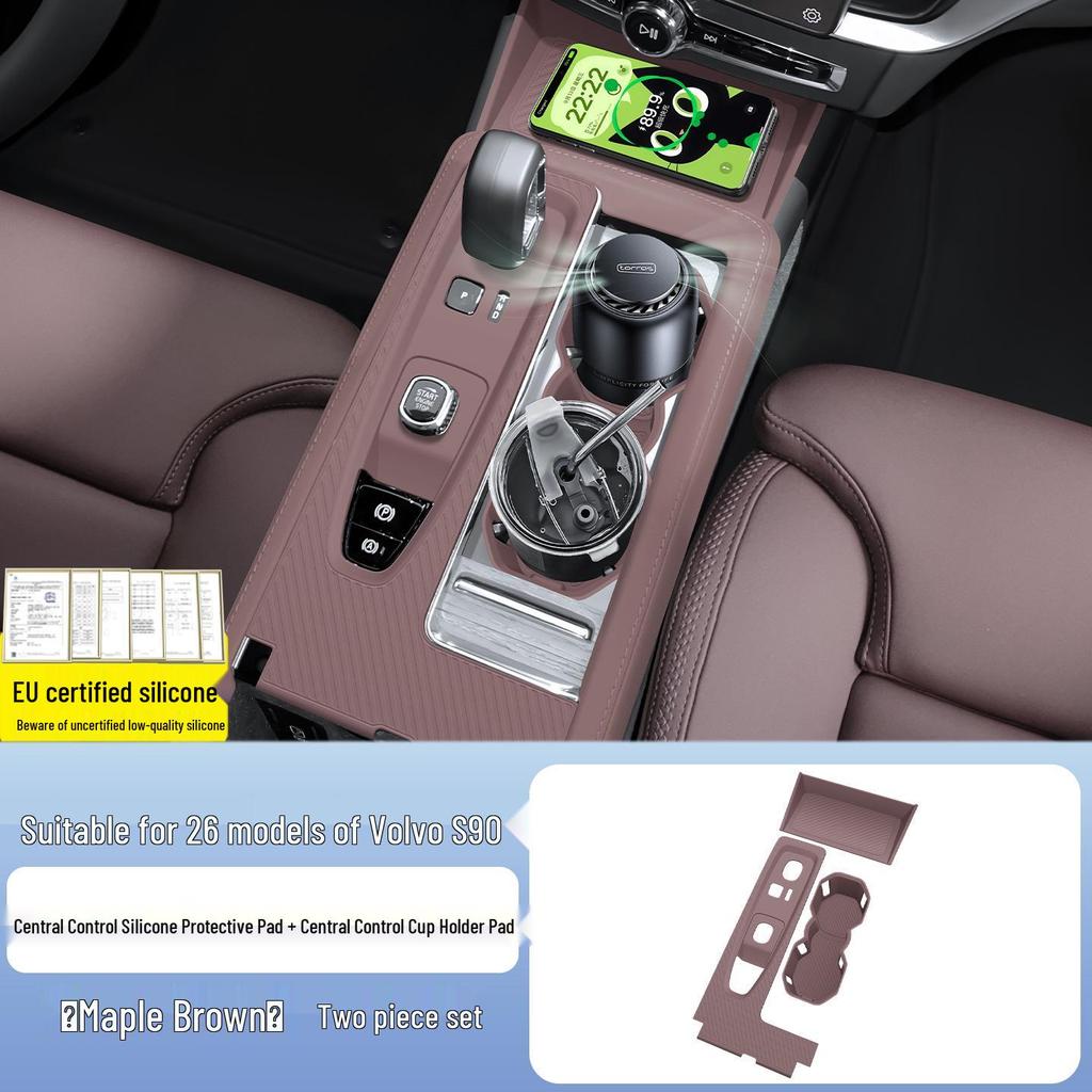 Volvo S90 2026 Center Console Silicone Mat with Wireless Charging and Cup Holder - Interior Upgrade.