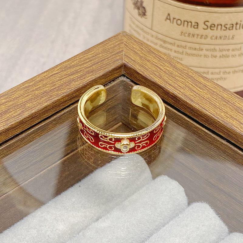 Средневековое Винтажное Цветное Эмалированное Цветок Бабочка Открывающийся Кольцо Женское Ретро Нишевое Высококлассное Легкая Роскошь Кольцо