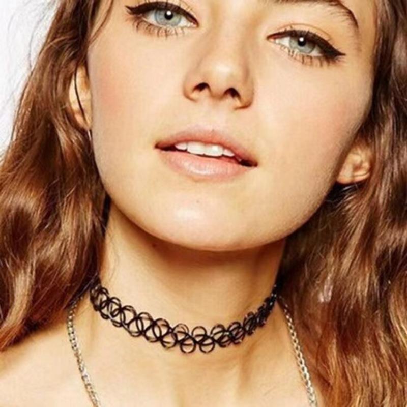 1Pc Fashion Choker for Girl Multi Color Necklace Vintage Elastic Braided Fish Thread Choker Gothic Black Choker Jewellery Gift