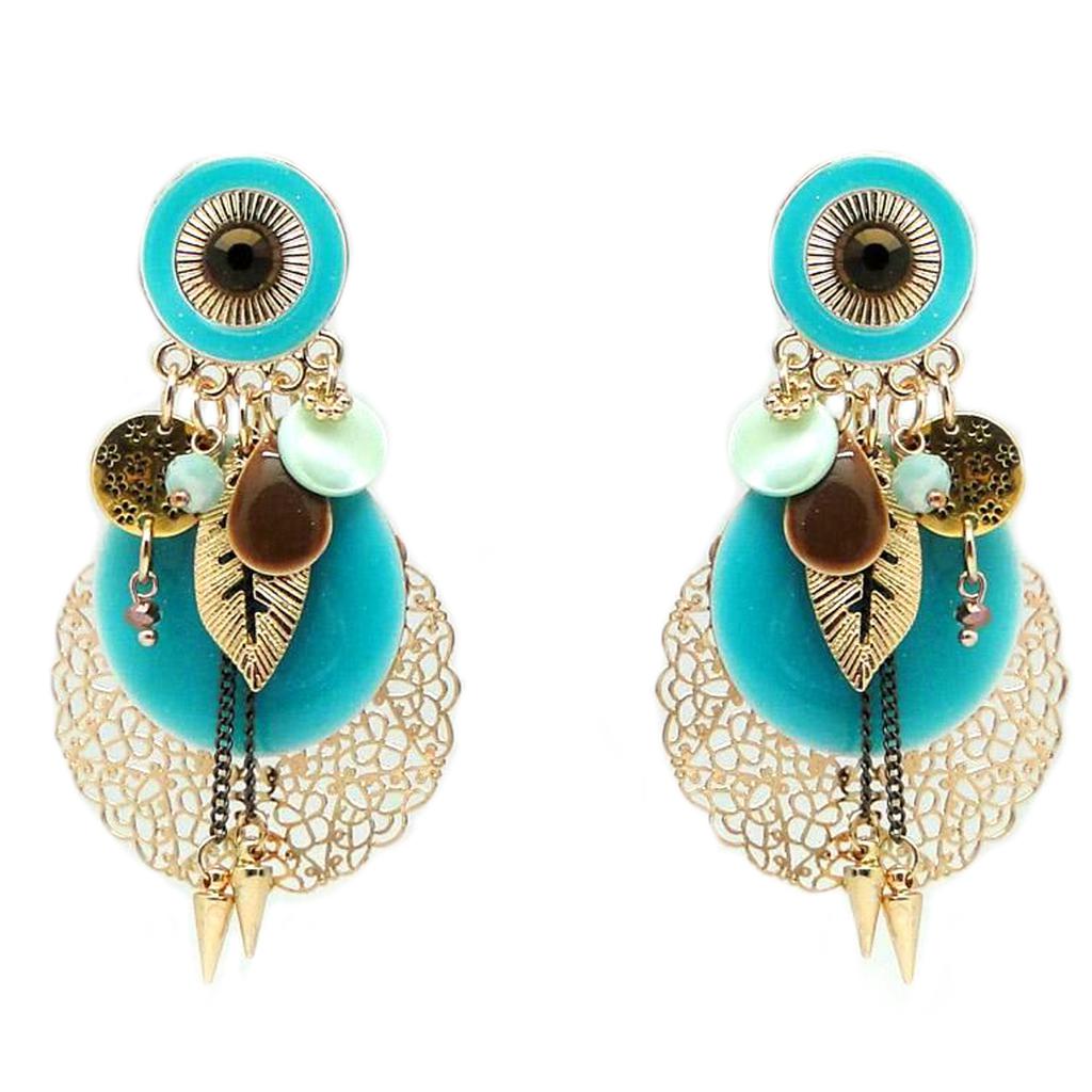 Les Trésors De Lily [Q1278] - Дизайнерские клипсы «Lilipoupettes» бирюзово-коричневое золото - 85x40 мм