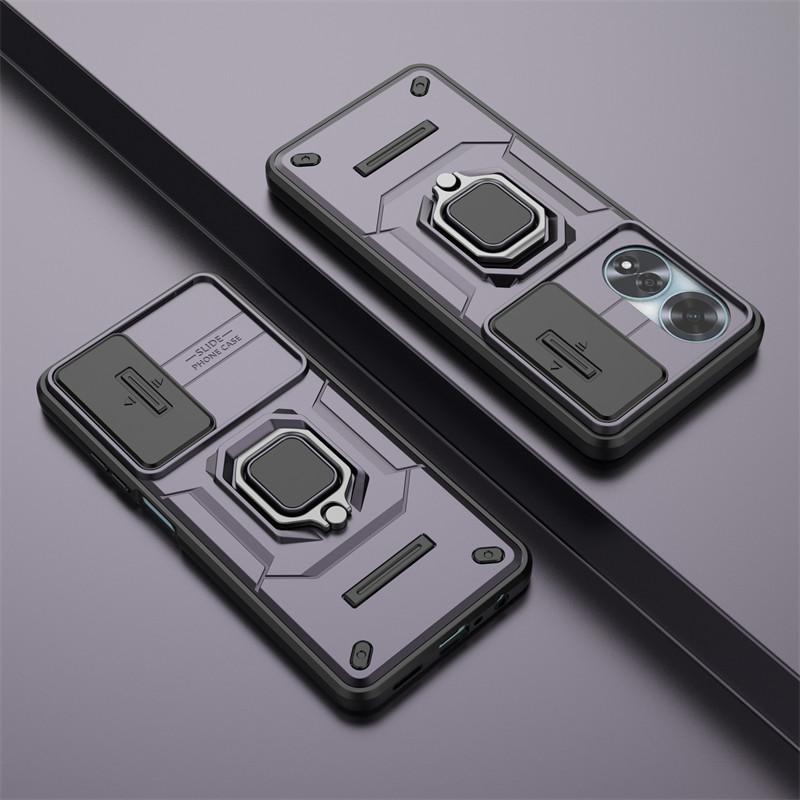 Для OPPO A60 Чехол Slide Camera Len Телефонные чехлы для OPPO A60 4G Чехол Противоударный Бронированный PC + TPU Держатель Задняя крышка для OPPO A60