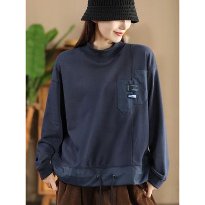 2025 Худи больших размеров Осень Однотонная Футболка Женская с длинным рукавом Свободные Топы Футболки