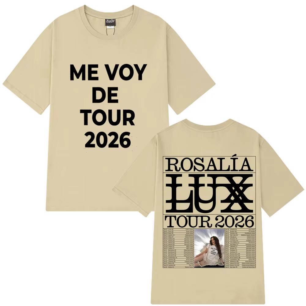 Рэпер Розалия ME VOY DE TOUR 2026 графика Хлопковая мужская футболка Модная Оверсайз Повседневная Унисекс Ретро С круглым вырезом С коротким рукавом