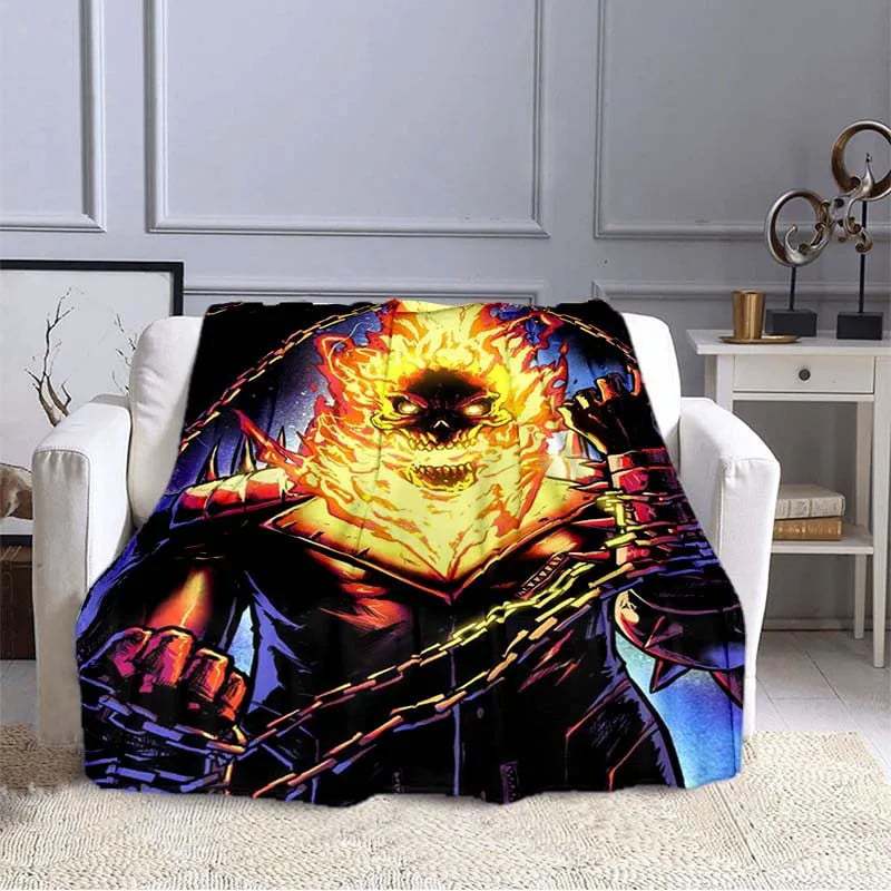 Flame Skeleton Motorcycle digital-printed polyester Bedroom velvet flannel cover blanket Fleece soft cover blankets for beds