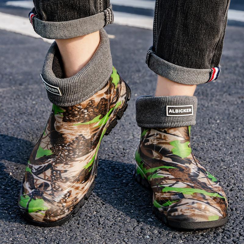Camouflage Rain Shoes Men's Fishing Waterproof Shoes Large Size 48 Non-slip and Wear-resistant Construction Site Labor Insurance Short Rain Boots Kitc