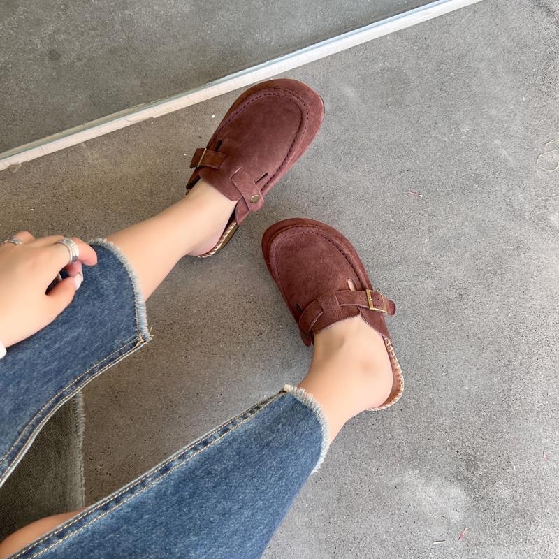 Модные женские тапочки весна 2024 года с закрытым носком из коровьей замши, сандалии-сабо для женщин, ретро-сабо ручной работы в стиле садовых мулов