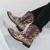 Designer Men's Retro Western Cowboy Boots Mens Leopard Patchwork Embroidery Mid-calf Leather Boot Designer Casual Shoes