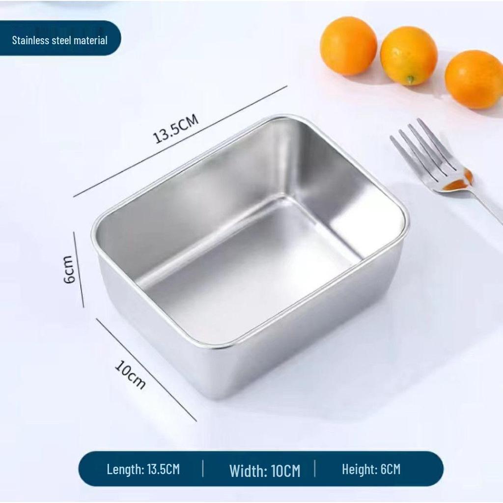 Stainless Steel Rectangular Food Storage Container with Lid for Fresh-Keeping, Hot Pot, and Picnic.