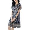 Retro Print Loose Short Sleeve Mid-Length Dress for Spring and Summer