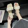 Модные босоножки с жемчугом для женщин, лето 2024, на низком каблуке, черные женские туфли One Word, трендовая обувь из Кореи, предложение H Vintage F