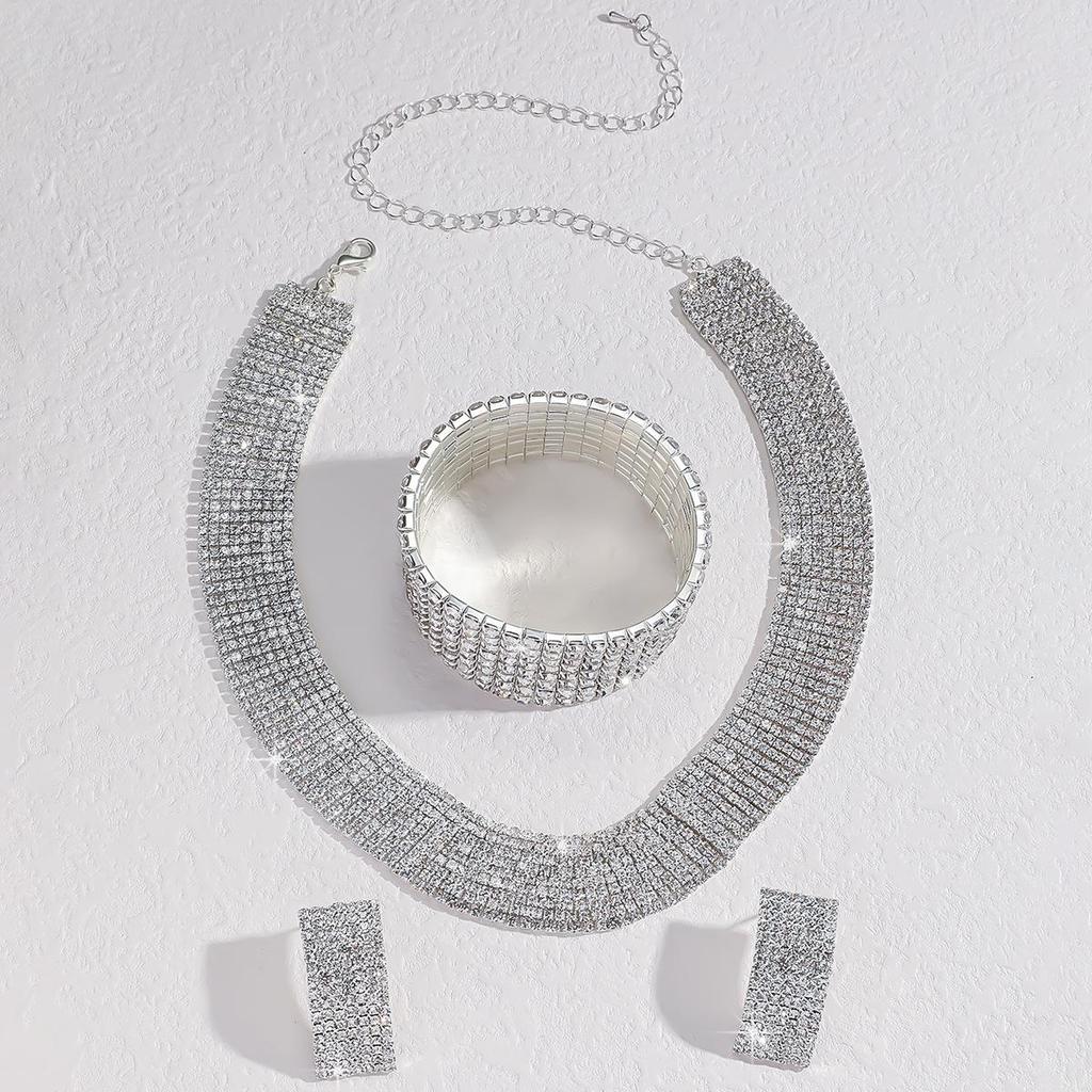 Европейская и американская мода, ожерелье и серьги из цепочки с кристаллами для женщин