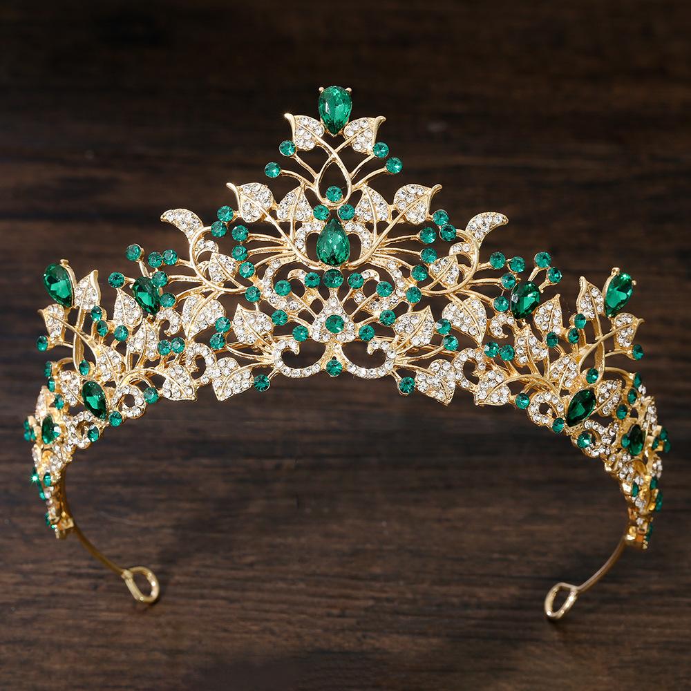 DIEZI Baroque Green Red Crystal Tiara Crown For Women Girls Party Wedding Elegant Queen Rhinestone Crown Hair Accessories