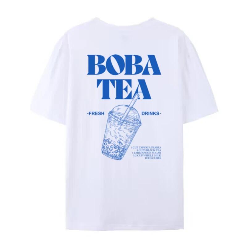 Unisex Retro Aesthetic Back Print Boba Tea TShirt Cute Bubble Tea Graphic Tees Foodie T Shirt Unisex Loose Vintage Fashion Tops