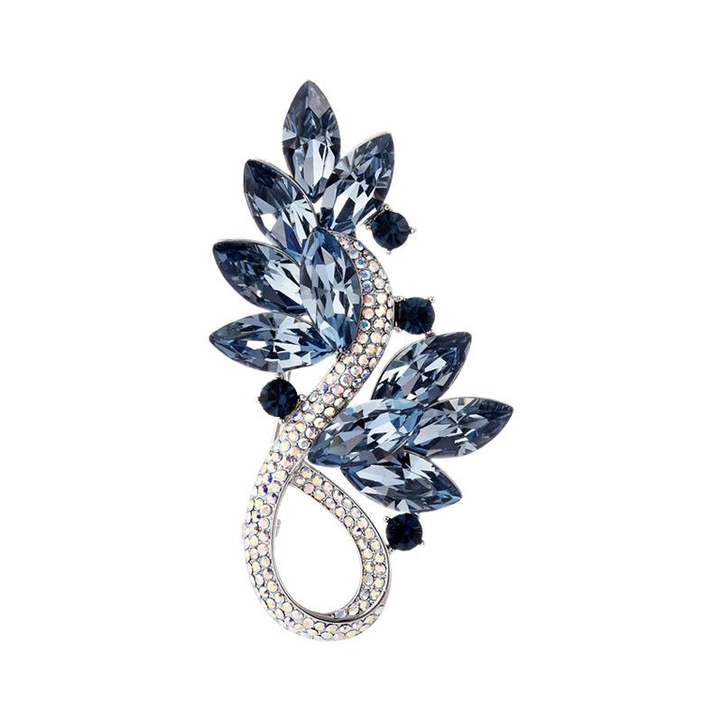 Vintage High-End Brand Luxury Crystal Blue Valley Brooch Leaf Bouquet Corsage Court Style Accessories