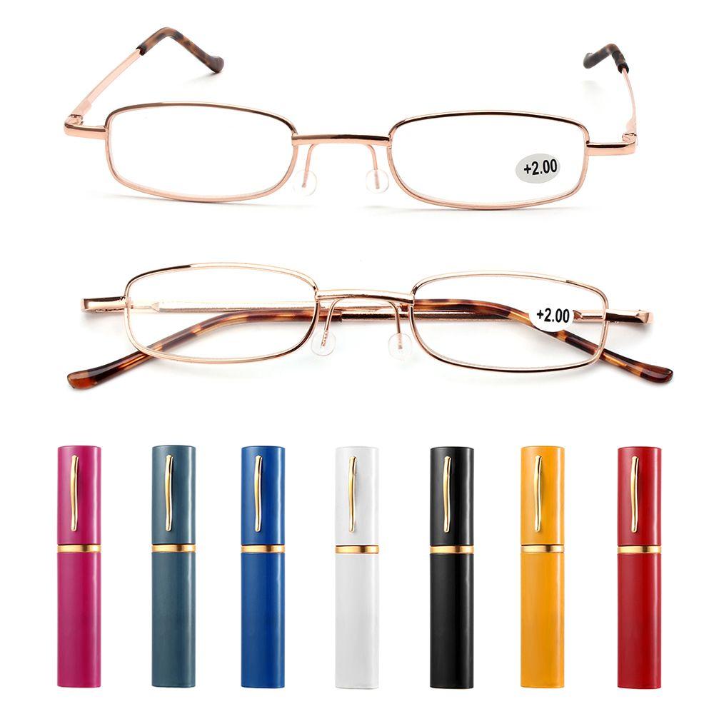 Spring Hinge Small Compact Eyeglass Reading Glasses Presbyopic Glasses with Pen Tube Case Portable