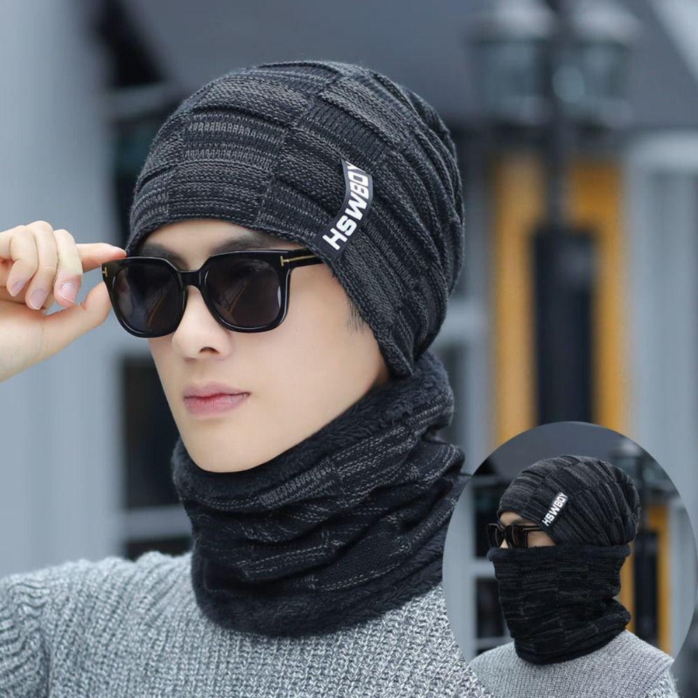 Thick Pullover Hat Scarf Suit Warm Men Women Knitted Hat Multicolor Cycling Windproof Cap Unisex