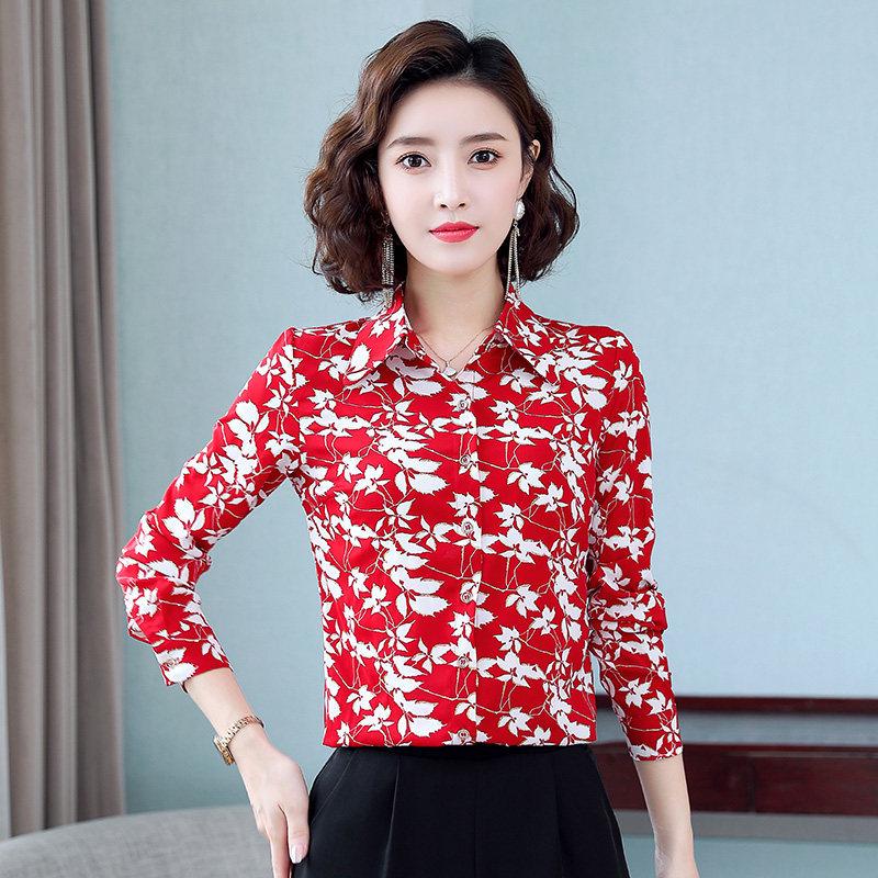 Женская осенняя рубашка из шифона с цветочным принтом и длинными рукавами в стиле ретро