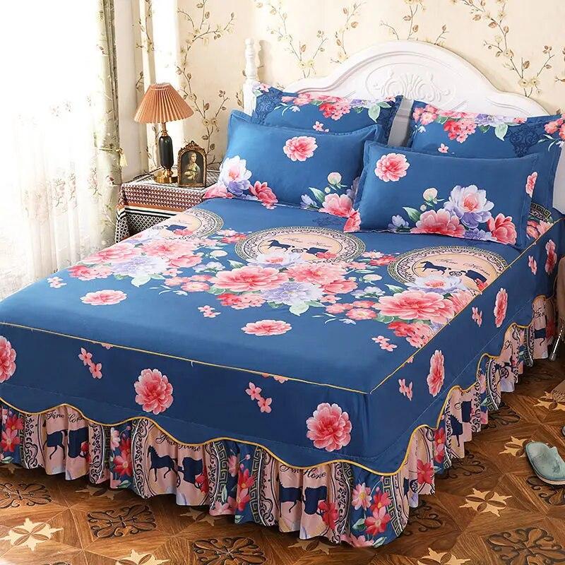 Комплект простыней размера «queen-size» Комплект постельного белья в стиле принцессы Нескользящие покрывала Пыленепроницаемый наматрасник с наволочками