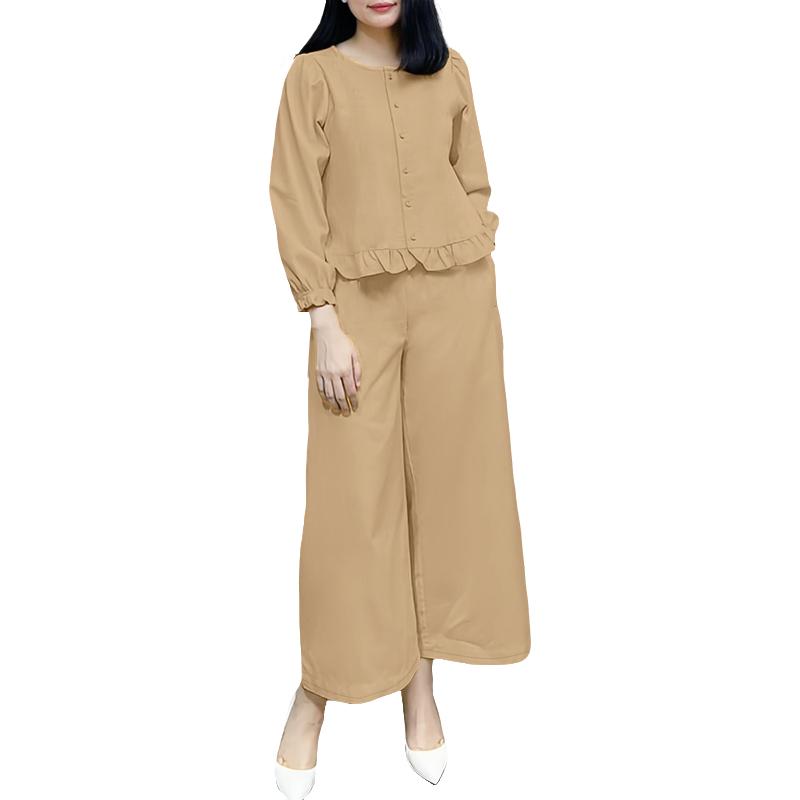 ZANZEA Женский повседневный костюм из двух частей с длинным рукавом и брюками