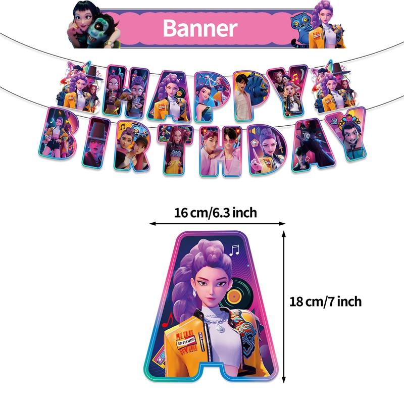 Kpop Demon Hun Theme Party Disposable Tableware Hunter Flag Balloon Caketopper Decor Hunters Group Birthday Party Accessorie