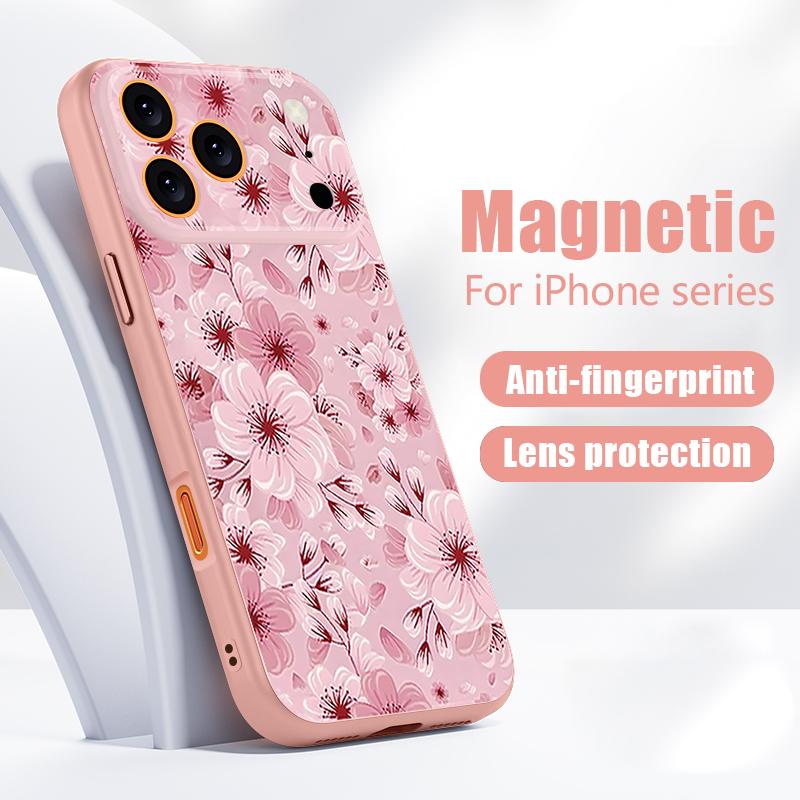 Чехол «Цветы персика» на весь экран Для iPhone 17 Pro Max Магнитный Для Magsafe Покрытие с ощущением кожи Для iPhone 16 15 14 13 Pro Max
