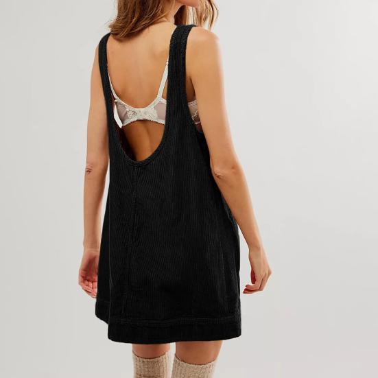 Женское платье с карманами, без рукавов, свободного покроя, однотонное, с открытой спиной, длиной выше колена, для работы и вечеринок, мини-платье