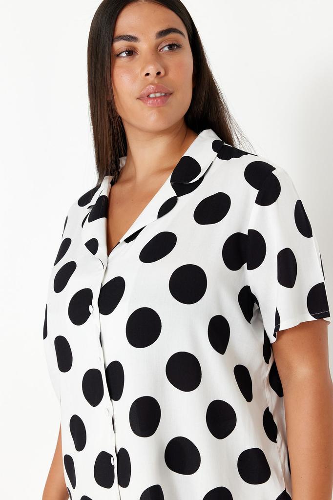 Women's Style Plus Size Pajama Set Pink Shirt Collar Polka Dot Woven Pajama Set