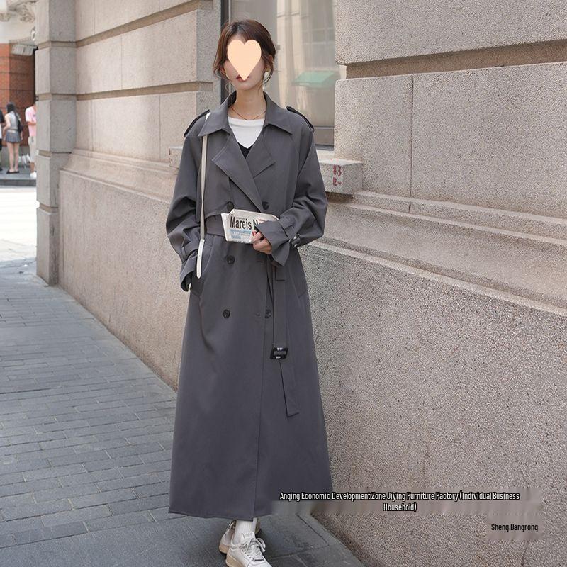 Женский Очень Длинный Серый Тренч - Коллекция Весна & Осень 2024