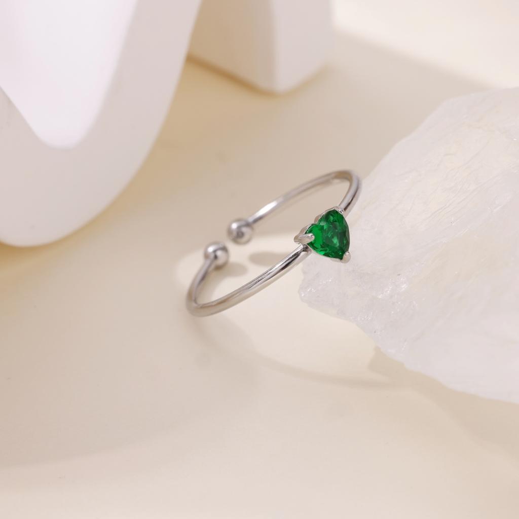 2025 Birth Colorful Cubic Zircon Heart Opening Rings For Women Fashion Dainty Stainless Steel Princess Ring Jewelry Wedding Gift