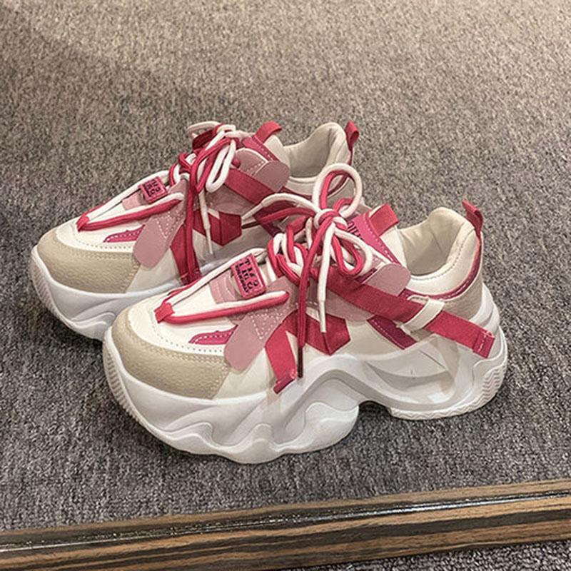 Fashion Women Platform Sneakers Spring Autumn Women Casual Sport Shoes Mesh Breathable Sneakers Thick Sole Color Blocking Tennis Shoes