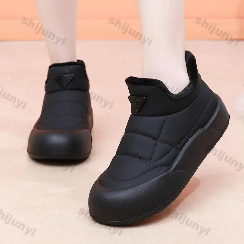 Модные женские ботильоны, плюшевые, новые, резиновые, теплые, для ходьбы, на толстой подошве, зимние ботинки, нескользящие, удобные, из хлопка, модные зимние ботинки