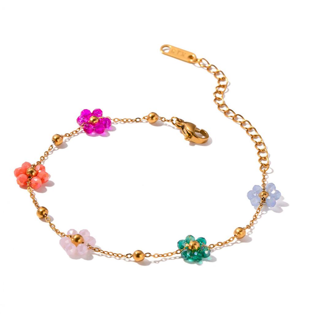 Elegant Crystal Flower Necklace/Bracelet for Women Gold Color Bead Chain Statement Jewelry Fashionable Accessories