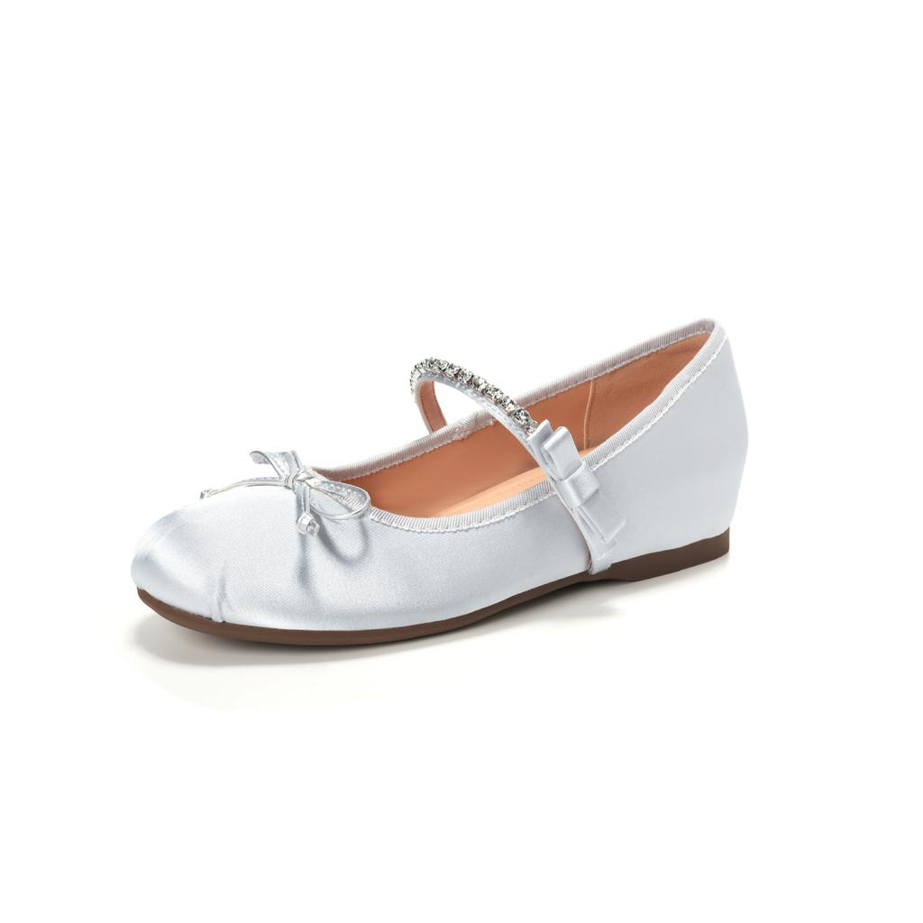 Туфли Мэри Джейн на внутренней платформе с бантом из стразов, женские балетки серебристые одинарные туфли на плоской подошве