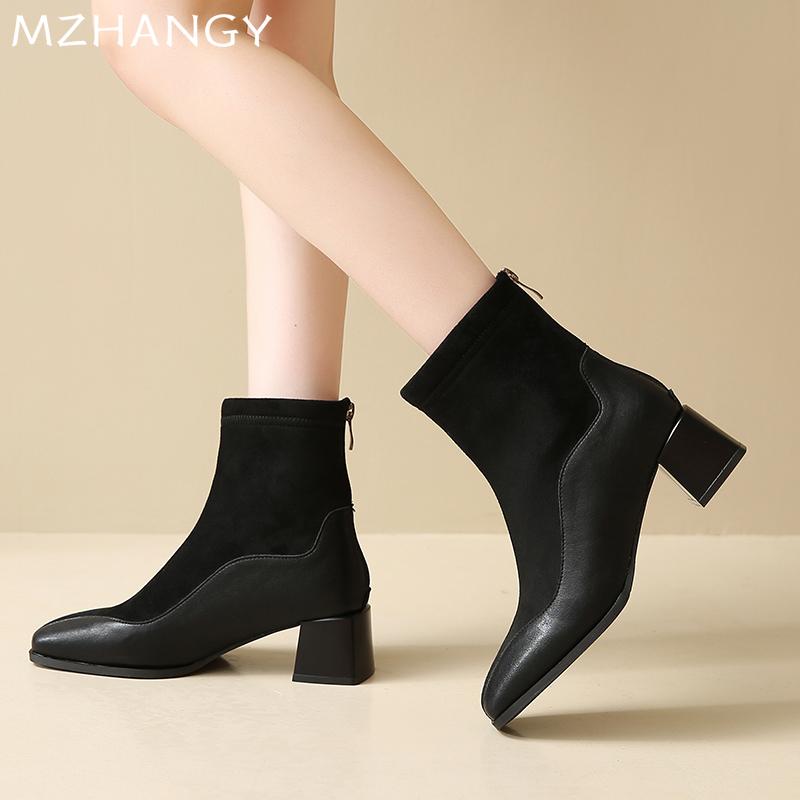 Модные женские замшевые ботильоны Модные зимние туфли на среднем каблуке Женские трендовые элегантные платья 2025 года Новые зимние готические мотоциклетные ботинки Mujer Botas