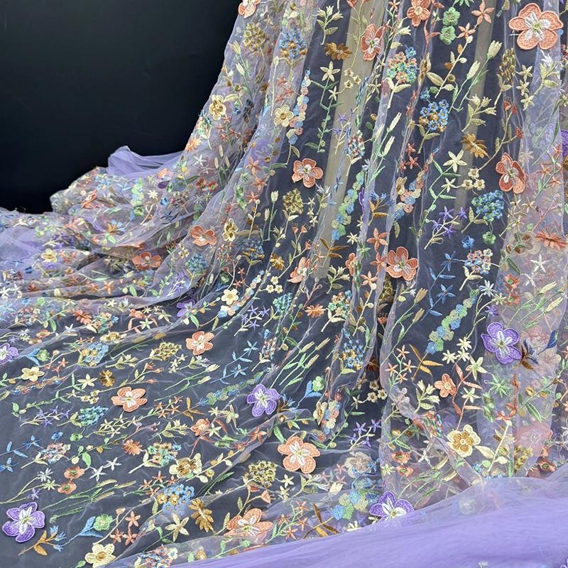 Цветная 3D Цветочная Вышивка Кружево Тюль Сетка Ткань для Платья DIY Ремесла Свадебное Платье Занавеска Шитье Пэчворк Материал для Одежды