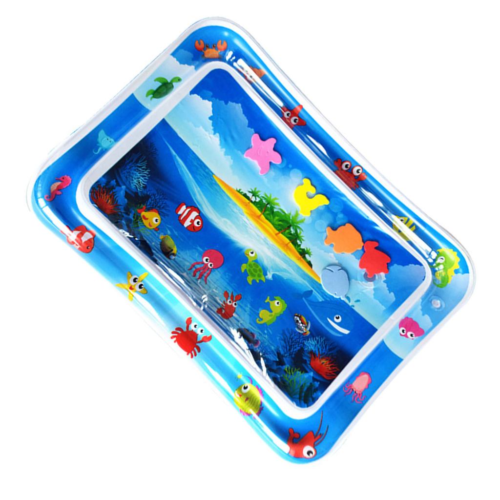 Baby Water Play Mat PVC Inflatable Fish Patterns Rectangle Shaped Water Pad for Children Blue