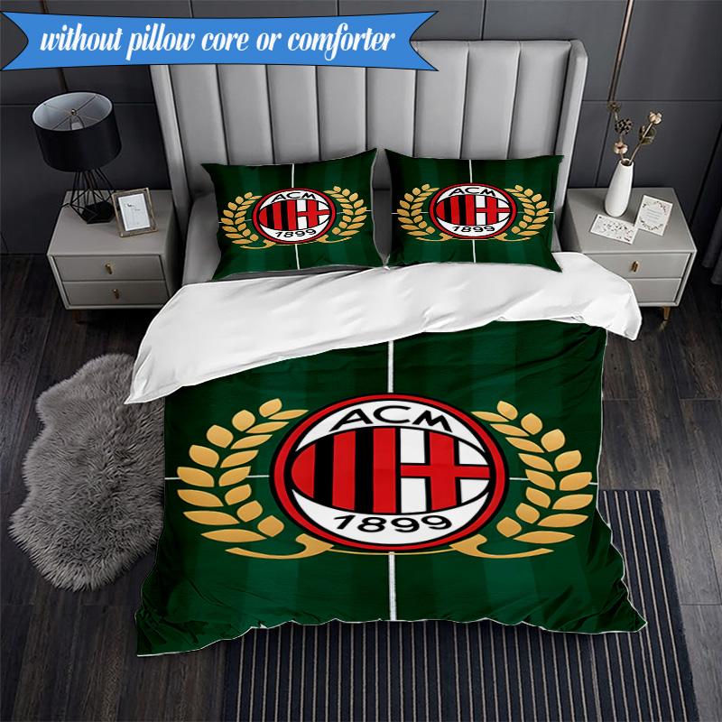 3PCS Milan Football club Printed Soft Bedding Set,Including 1pc Duvet Cover And 2pcs Pillowcases Perfect for Bedroom, Dormitory, Fan gift