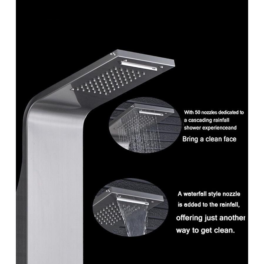 Матовый никель Душевая ручная лейка Панель Башня Дождь Водопад Массажная система Гидромассажная ванна Смеситель и Излив для ванны Башня Душевая колонна