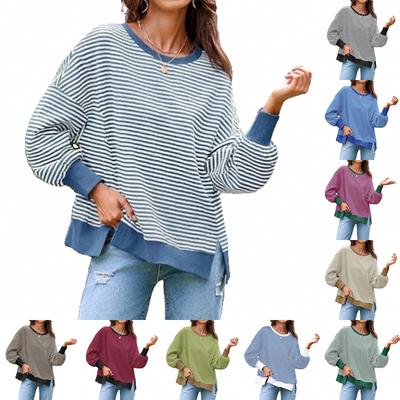 Женское свободное и модное худи-пуловер с круглым вырезом и разрезами с длинными рукавами