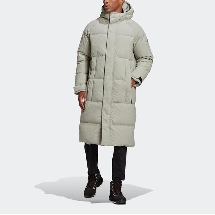 adidas Solid Color Zipper hooded down Jacket Gray Men's FT2489