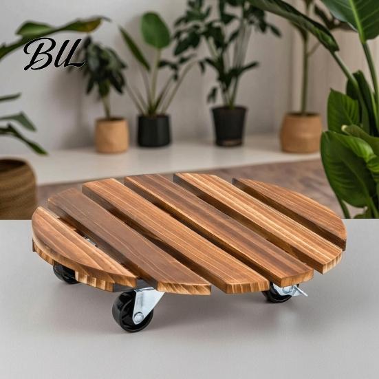 Stable Plant Dolly for Farm Round Wood Caddy with Wheels, Heavy Duty Rolling Stand Garden Decoration Mover Sidewalk Casters, Movable Flower Pot Indoor