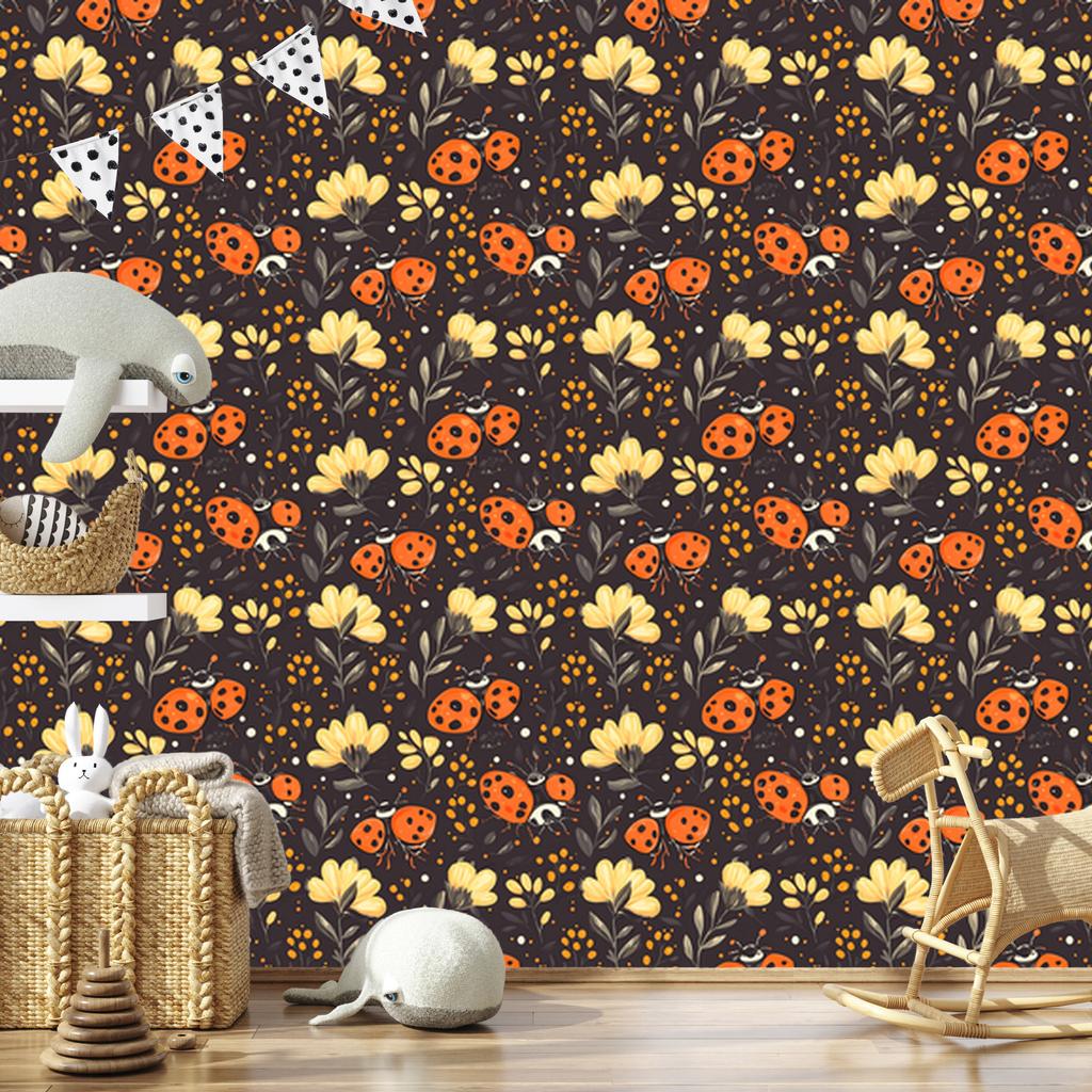 Ladybugs Wallpaper Burgundy and Burgundy for Living Room and Bedroom 50x1000