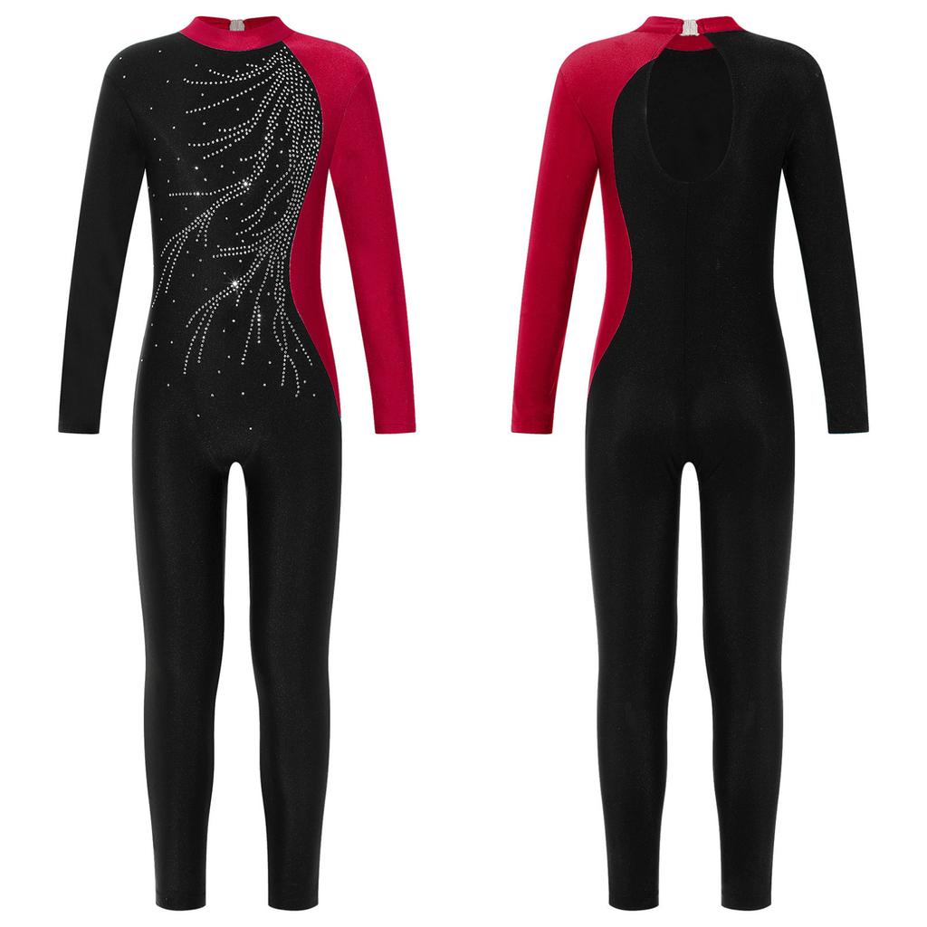 Гимнастический купальник для детей, спортивный купальник с длинными рукавами для девочек, блестящий комбинезон со стразами, танцевальная одежда