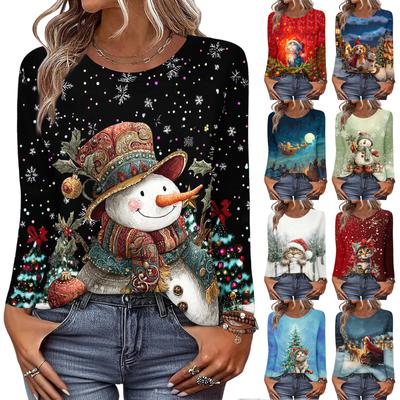 Рубашки с длинным рукавом для женщин, милые футболки с графическим принтом, блузки, повседневные базовые топы больших размеров, пуловеры