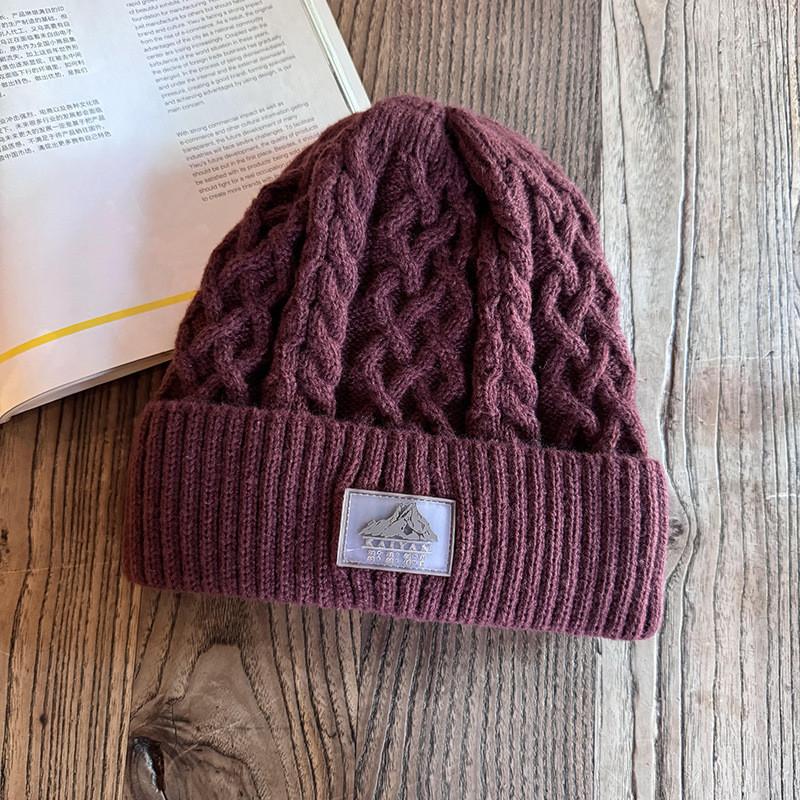 Мужская акриловая вязаная шапка-бини с толстой флисовой подкладкой для ношения в холодную погоду зимой